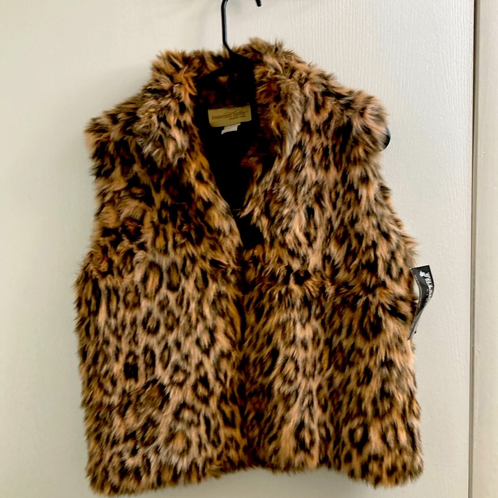 Vintage Boho Pink leopard print faux fur vest